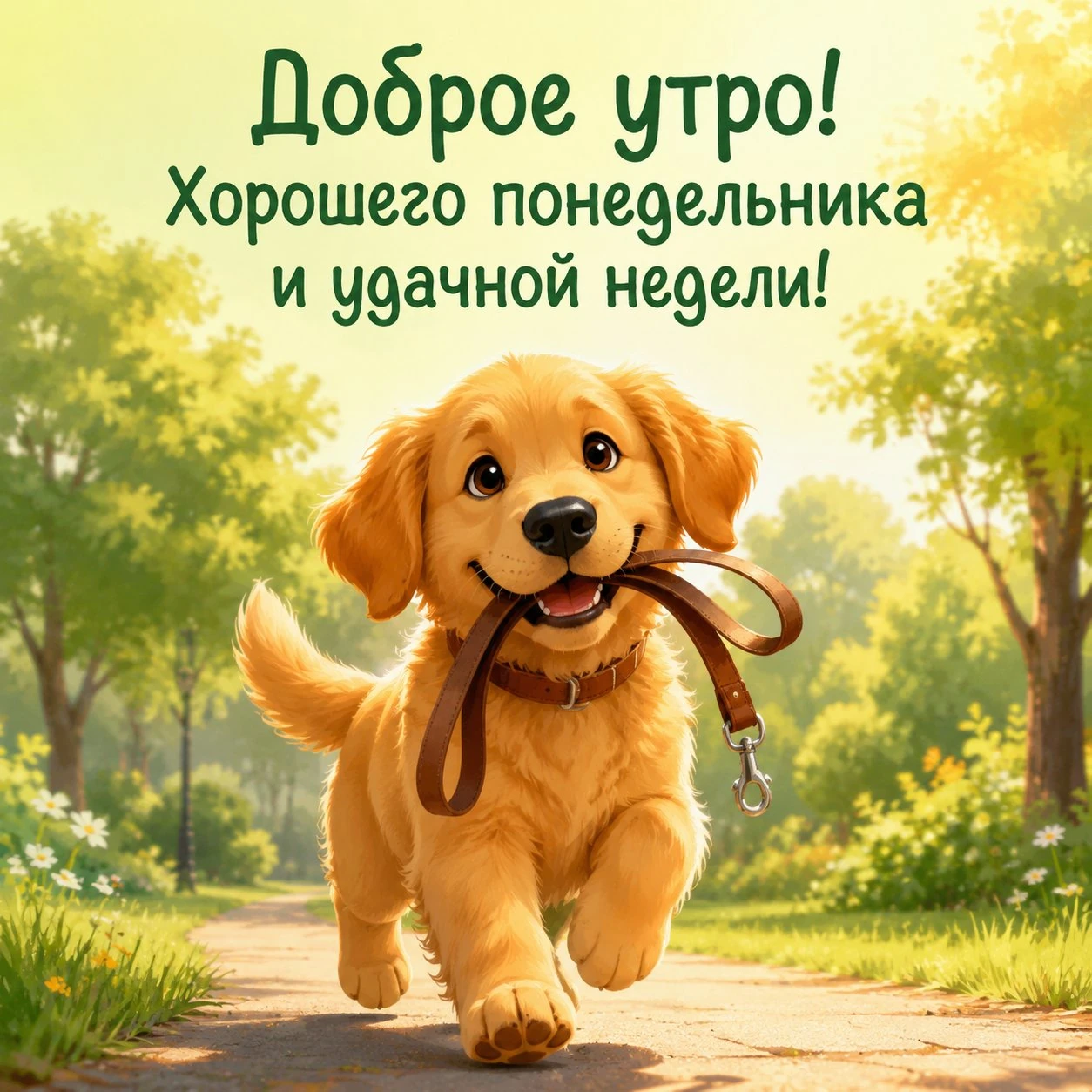 Открытка с собакой и пожеланием удачной недели