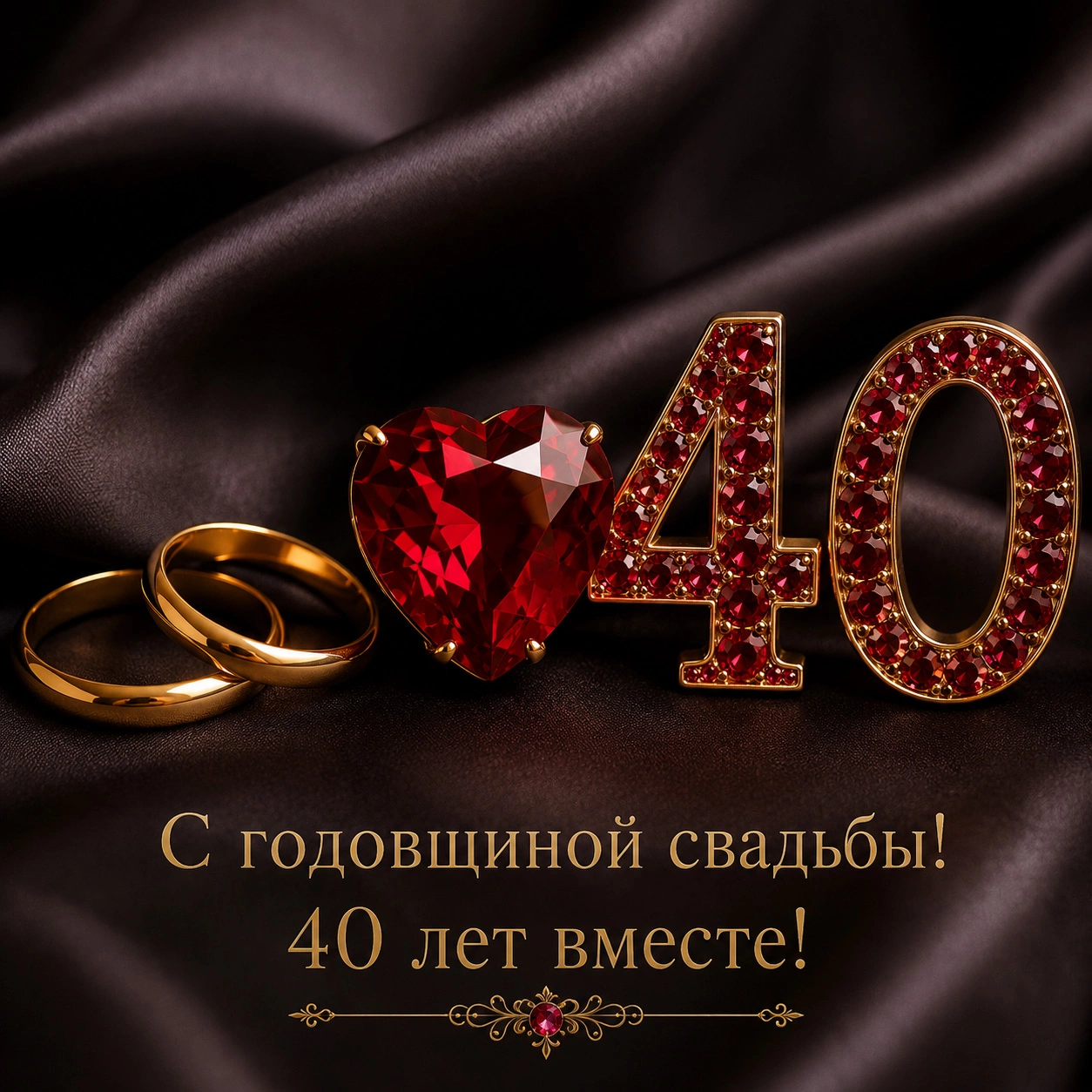 Элегантная открытка с надписью «С годовщиной свадьбы! 40 лет вместе!»