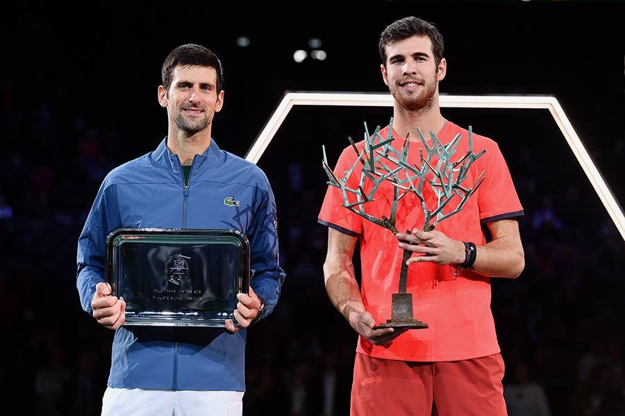 Новак Джокович и Карен Хачанов на&nbsp;Rolex Paris Masters, 2018 год