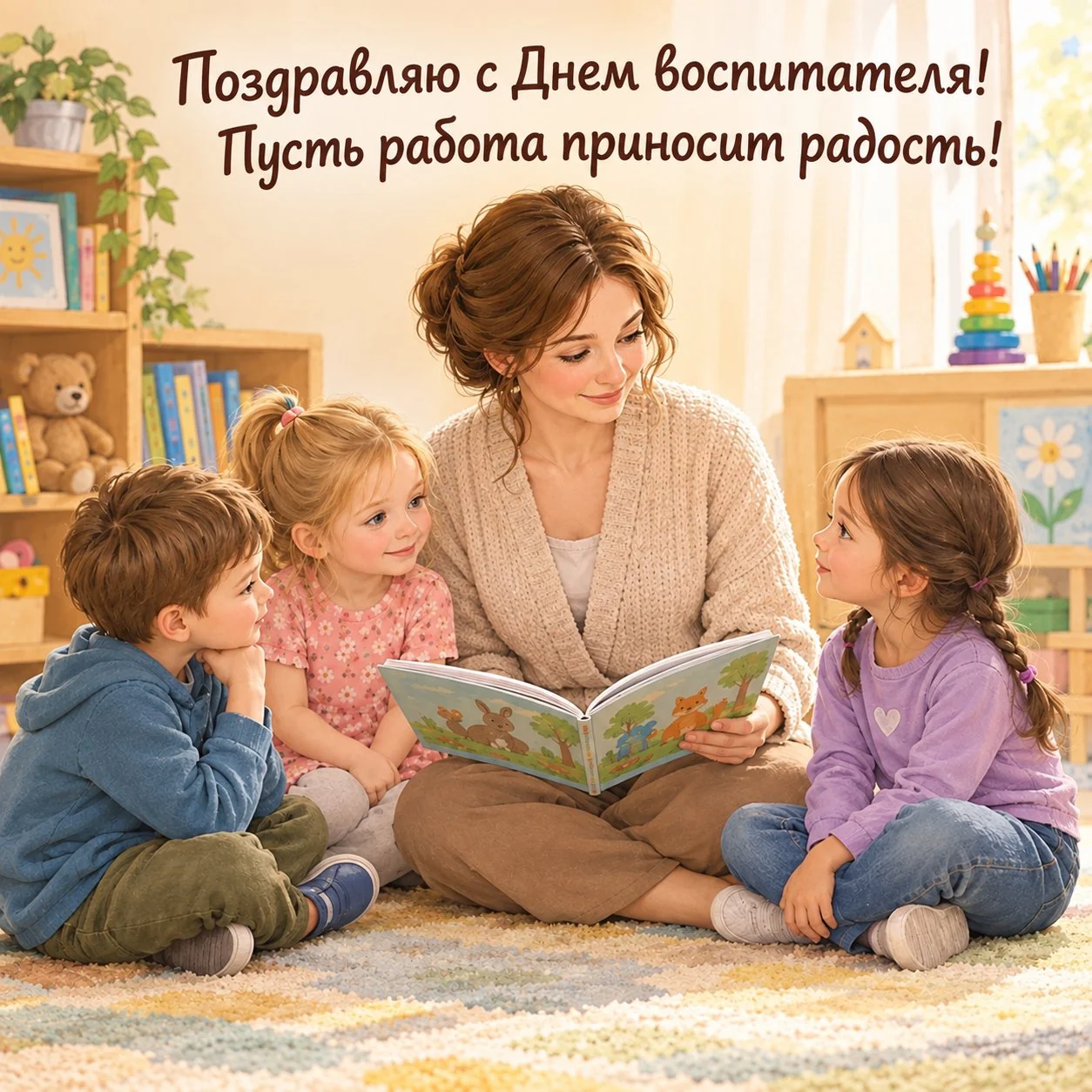 Открытка ко Дню воспитателя с пожеланием радости