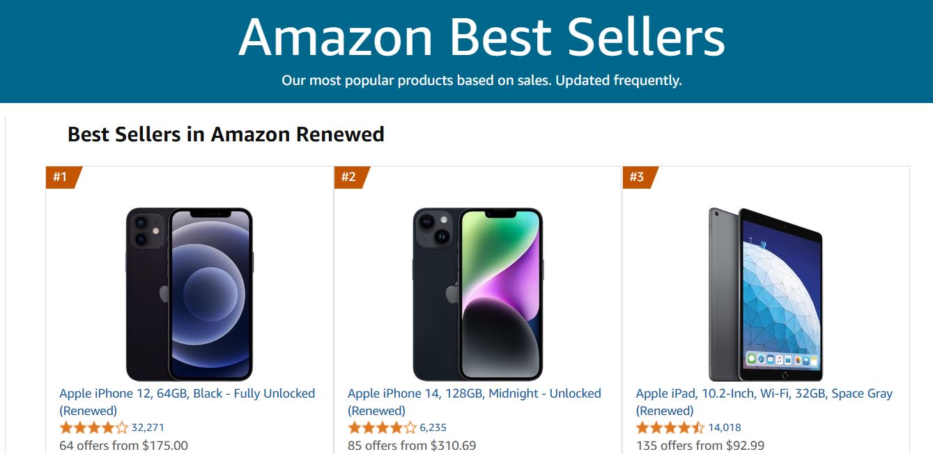 Продажа восстановленных iPhone на сайте Amazon Renewed