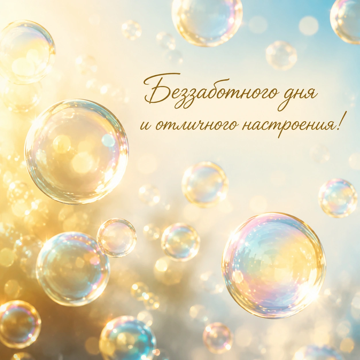 Открытка с мыльными пузырями и пожеланием беззаботного дня