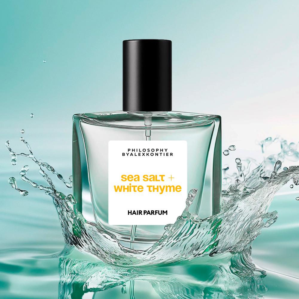 Парфюмированный спрей для создания тонкого аромата на волосах Sea salt + White Tyme, Philosophy by Alex Kontier, 7600 руб. (alexkontier.com)