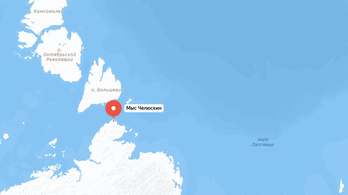 Крайняя северная материковая точка России на карте