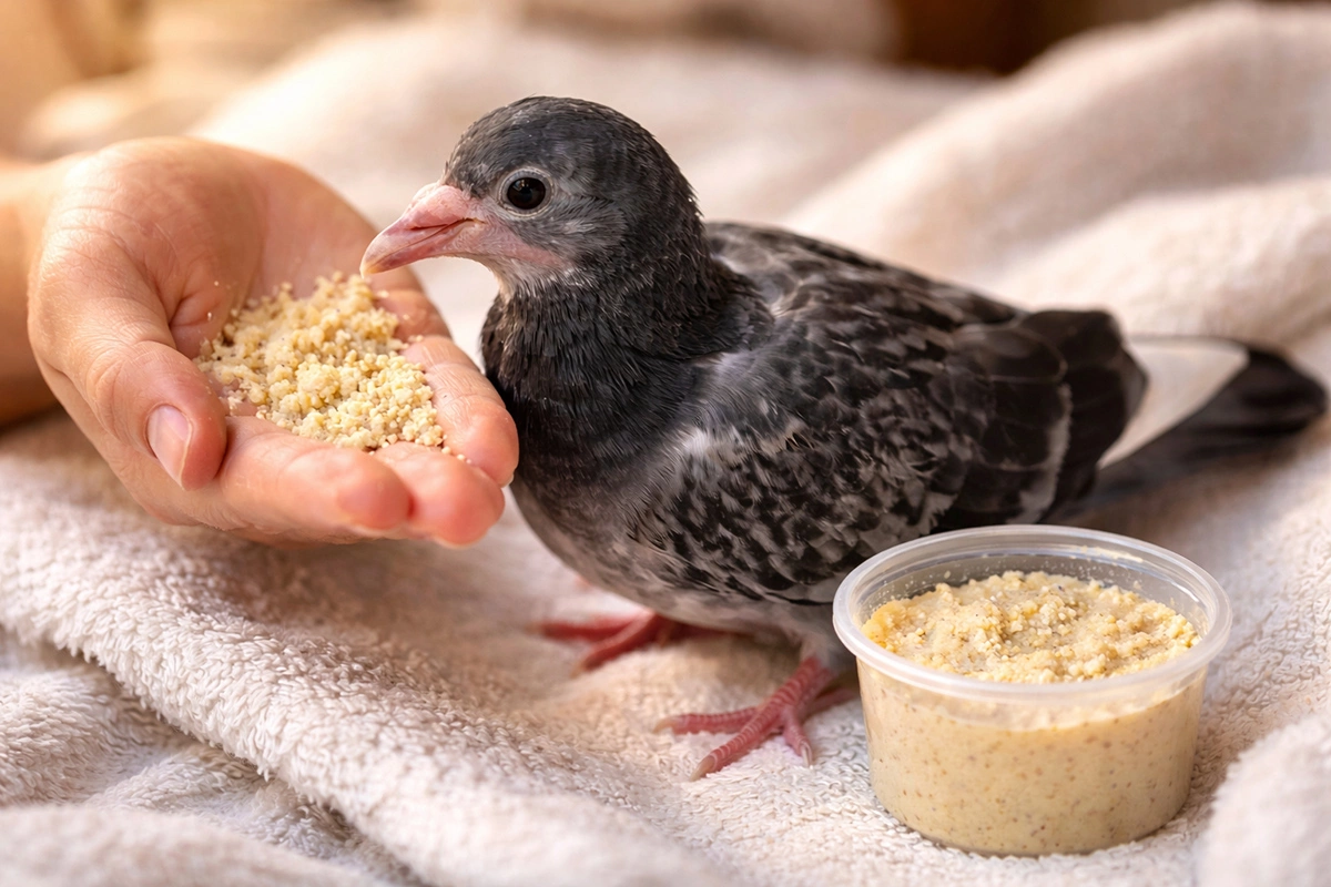 Найдите для птенца специальную смесь для выкармливания