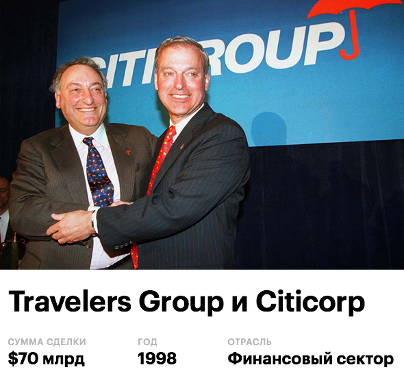 В апреле 1998 года финансовые компании Travelers Group и Citicorp заявили о планах объединиться и создать крупнейшую в мире финансовую компанию Citigroup. Сумму сделки оценивали в $70 млрд. Новая компания получала 100 млн клиентов, а прибыль ожидалась на уровне $7,5 млрд в год. Спустя десять&nbsp;лет сделку критиковали во время финансово-экономического кризиса.

В 2017 году Citigroup заняла 12-е&nbsp;место в рейтинге крупнейших публичных компаний по версии Forbes c капитализацией более $164 млрд.
