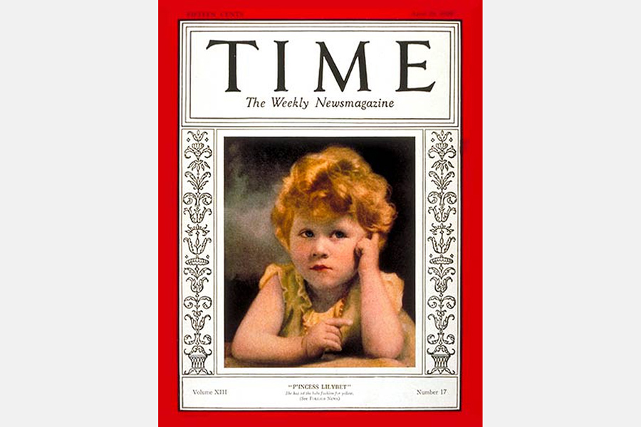Впервые на обложках Елизавета стала появляться задолго до того, как взошла на престол. На фото: обложка журнала Time от 29 апреля 1929 года, когда принцессе было три года. В семье девочку называли Лилибет
