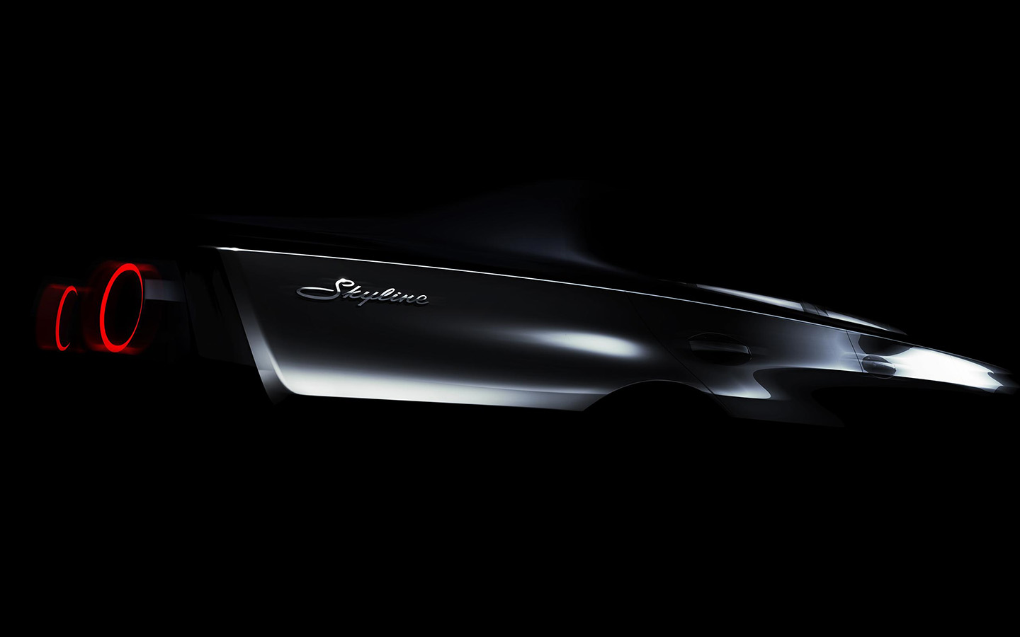 Тизерное изображение Nissan Skyline c круглыми фонарями, отсылающими к классической модели 1980-х годов