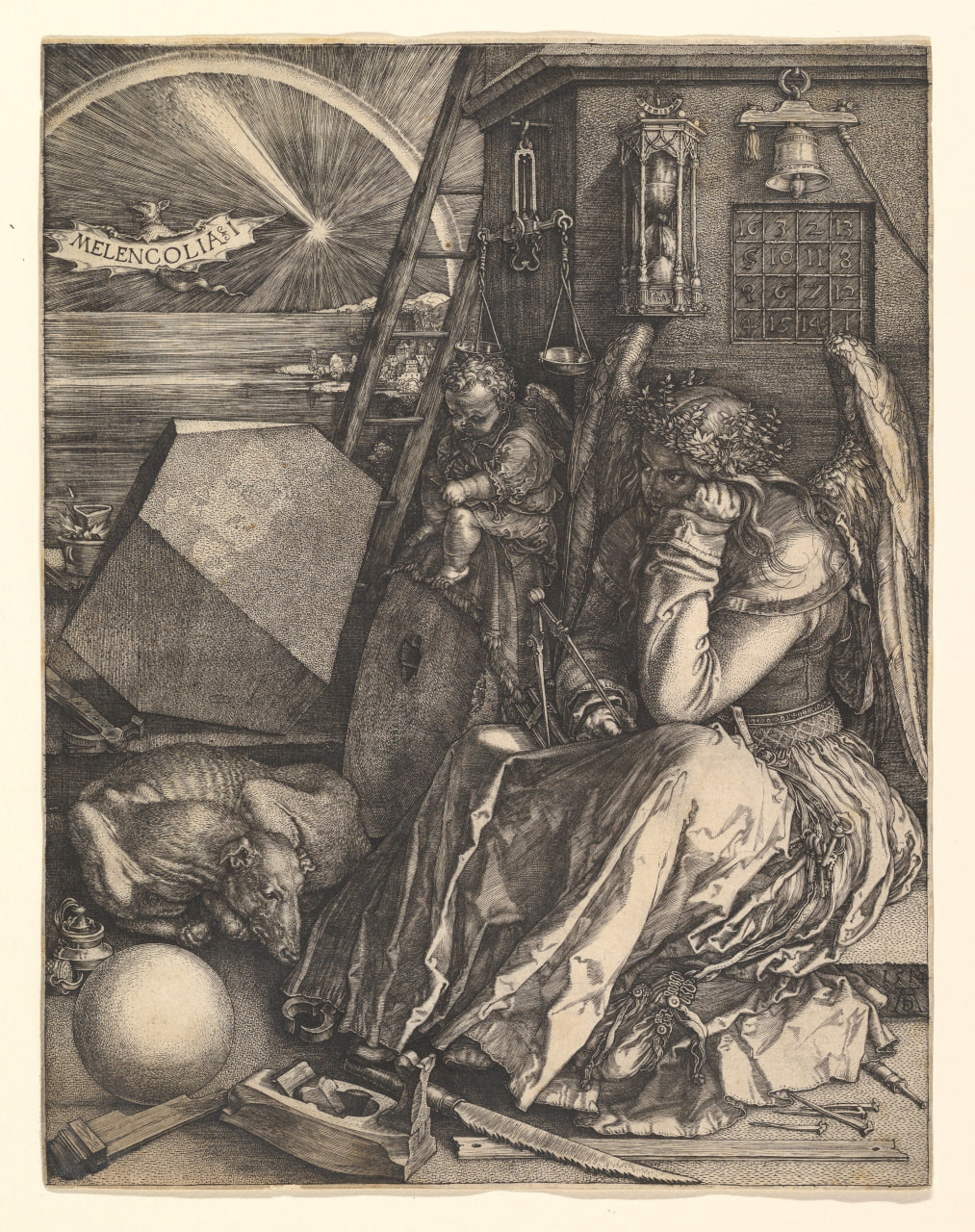 Гравюра Альбрехта Дюрера &laquo;Меланхолия I&raquo; (1514). Перед ангелом лежат предметы, символизирующие знание и творчество. По словам Юханиссон, &laquo;это образ творца, томящегося в ожидании творческого подъема&raquo;