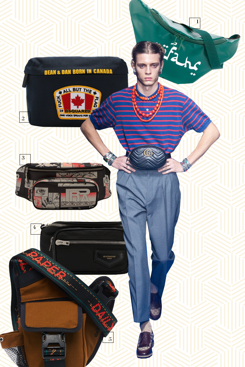 1. Undercover (Farfetch), 12 486 руб.
2. Dsquared2 (ЦУМ), 12 100 руб.
3. Prada (Matches Fashion), 77 680 руб.
4. Givenchy (ЦУМ), 41 150 руб.
5. Daily Paper (Aizel), 4 000 руб.

Модель с показа Gucci
