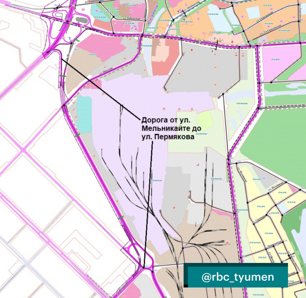Дорога от Мельникайте до Пермякова в Тюмени будет 2-километровой. Карта —  РБК