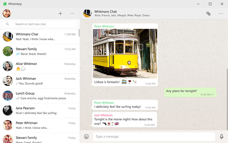 Интерфейс мессенджера WhatsApp для персональных компьютеров под управлением Windows