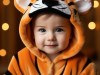 Запрос: портретное фото в студии, младенец в костюме тигренка, правильная анатомия, детальное изображение