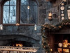 Огромная роскошная причудливая пекарня Хогвартса, камин, зимнее фото, 4к