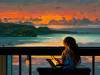 Например, мы пишем &laquo;Молодая девушка работает на своем ноутбуке на балконе с видом на острова в океане на закате&raquo;. Получается такая картинка.
