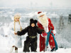Дед Мороз, Снегурочка и олимпийский Миша на Ленинских горах. 1979 год
