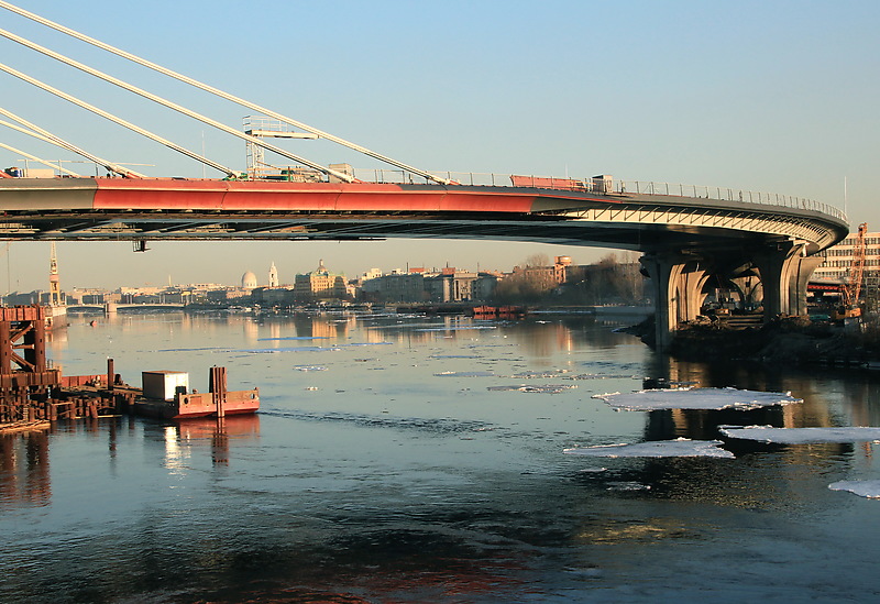 Строительство моста через Малую Неву и остров Серный