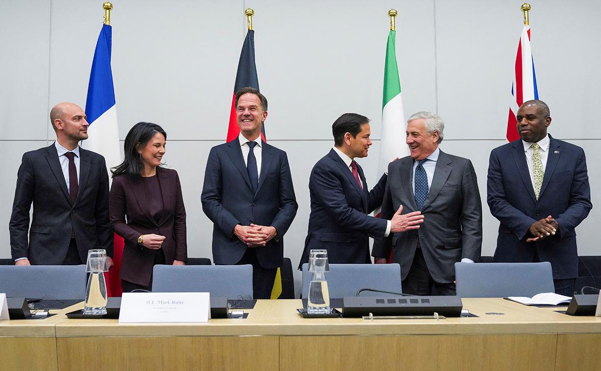 Жан-Ноэль Барро, Анналена Бербок, Марк Рютте, Марко Рубио, Антонио Таяни и Дэвид Лэмми