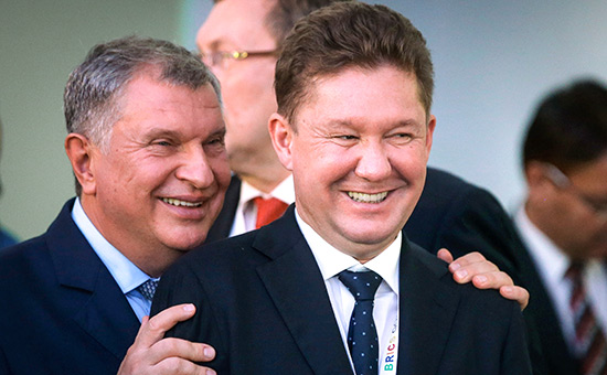 Главный исполнительный директор «Роснефти» Игорь Сечин (слева) и председатель правления «Газпрома» Алексей Миллер


