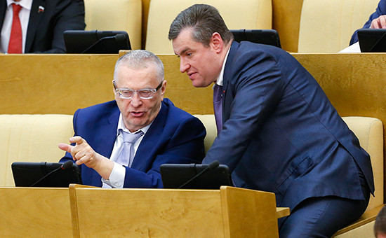 Лидер ЛДПР Владимир Жириновский и член фракции ЛДПР Леонид Слуцкий