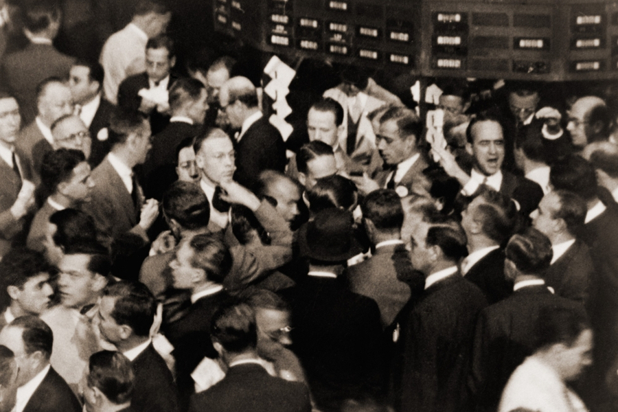 <p>Трейдеры на площадке Нью-Йоркской фондовой биржи. 1936 год</p>