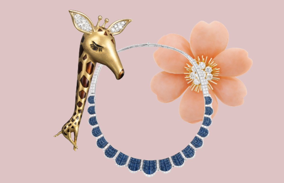 Брошь Girafe (1964), колье Everest (1981), брошь Rose de Noel (1970)