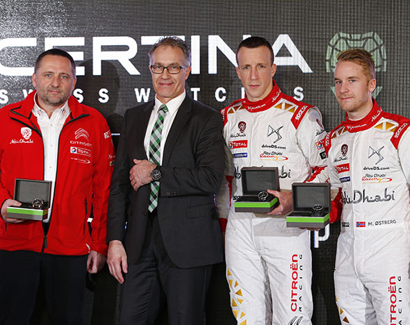 Фото: Ив Маттон, глава Citroen Racing, Адриен Боссард, глава Certina, пилоты Citroen Крис Мик и Мадс Эстберг