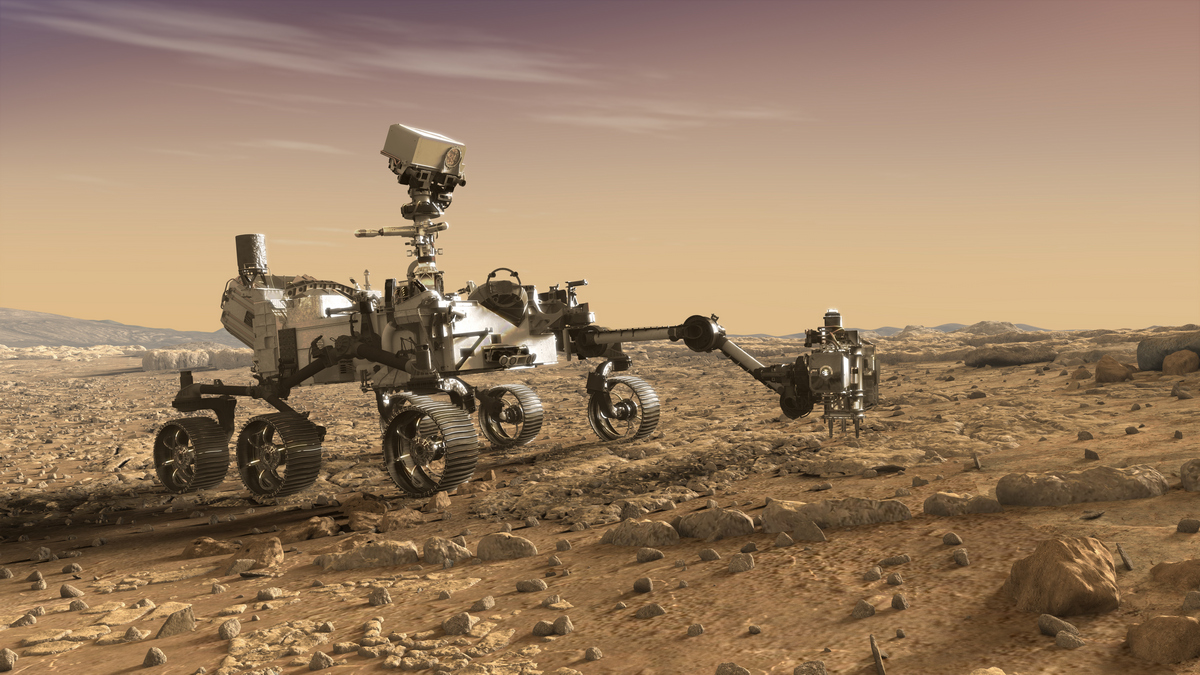 Концепт марсохода Mars 2020. На нем будет использоваться роботизированный манипулятор Sample Handling Assembly от Maxar Technologies