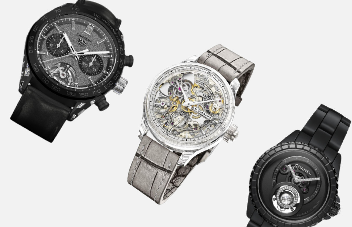 Часы Carrera Plasma, TAG Heuer, часы L.U.C Full Strike Sapphire, Chopard, часы J12 Diamond Tourbillon, Chanel