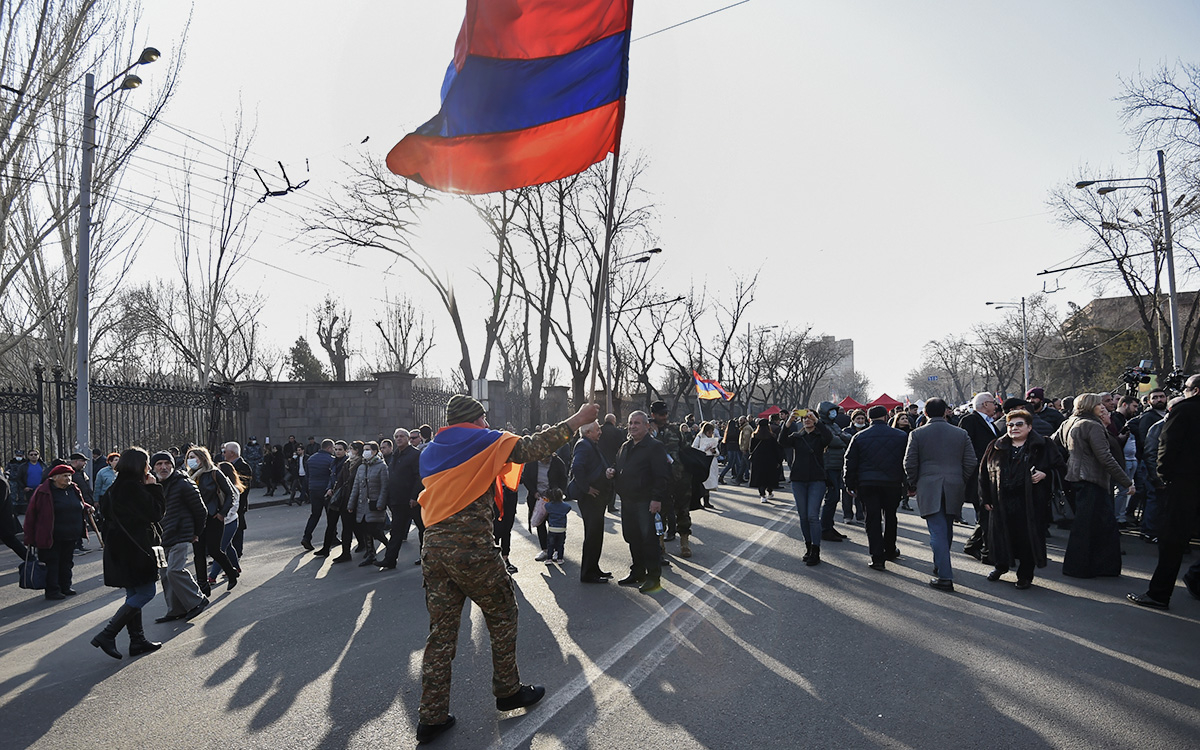 Протестная акцияна проспекте Баграмяна в Ереване, Армения