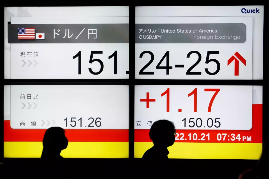 Монитор, отображающий курс японской иены по отношению к доллару США