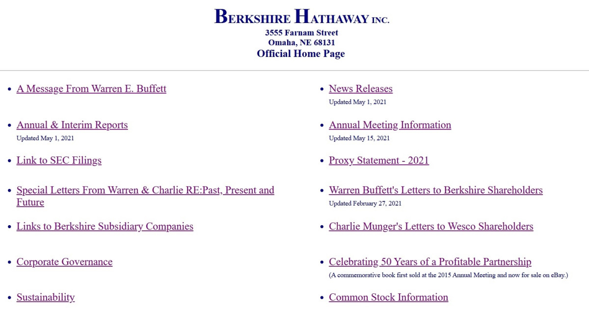 Главная страница сайта Berkshire Hathaway