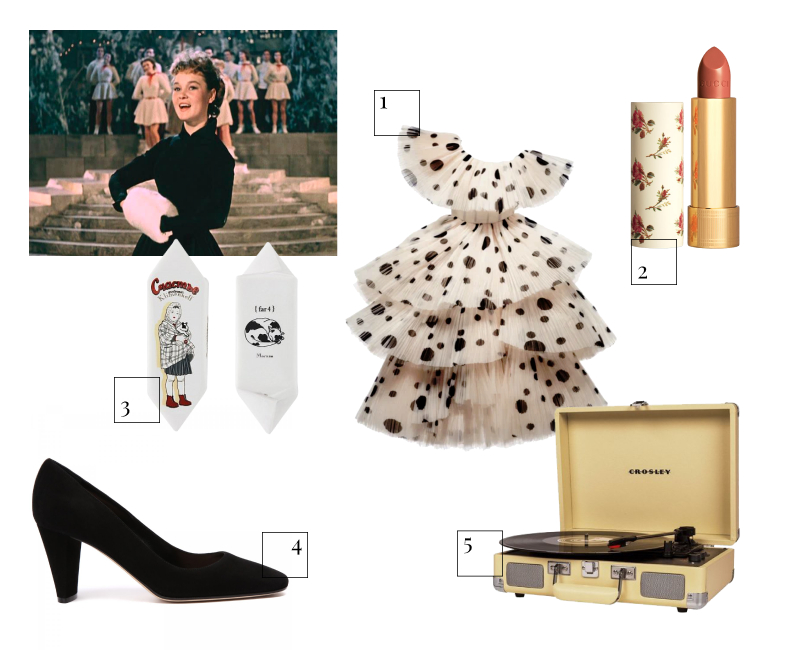 1. Платье H&M X Ib Kamara, 32 999 (H&M на Тверской)
2. Губная помада Gucci Sheer, Gucci, 3596 руб. («Л’Этуаль»)
3. Елочная игрушка Klimenkoff, 2200 руб. (The Dar Store)
4. Туфли Sergio Rossi, 41 390 руб. (No one)
5. Виниловый проигрыватель Crosley, 8990 руб. («Республика»)