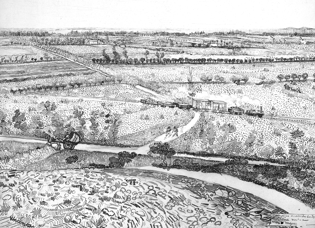 Долина Ла-Кро. Вид с Монмажура. Перо, чернила, мел. Июль 1888. 49 × 61 см