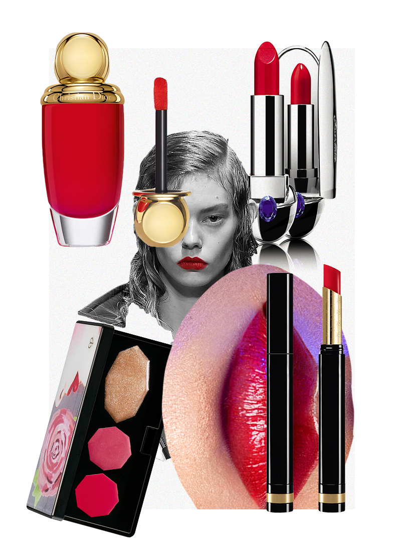 Помада Sensuous Deep-Matte Lipstick (оттенок 300), Gucci
Помада Rouge G de Guerlain (оттенок 821), Guerlain
Палитра для макияжа губ Lip Color Palette (оттенок 1), Clé de Peau Beauté
Матовый флюид для губ и щек Diorific Matte Fluid, Dior