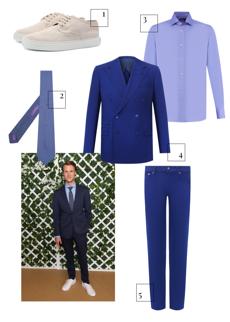 1. Кроссовки Ralph Lauren, 30 950 руб. (tsum.ru) 2. Галстук Ralph Lauren, 17 850 руб. (tsum.ru) 3. Рубашка Ralph Lauren, 47 600 руб. (ЦУМ) 4. Пиджак Ralph Lauren, 356 000 руб. (Третьяковский проезд) 5. Брюки Ralph Lauren, 39 600 руб. (Третьяковский проезд)