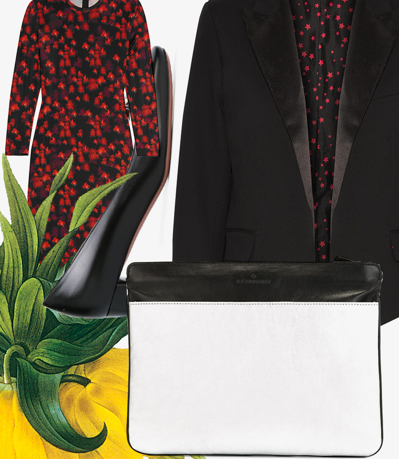 Платье, Givenchy | Жакет, Kate Moss for Equipment | Клатч, A.F. Vandevorst | Туфли, Bally