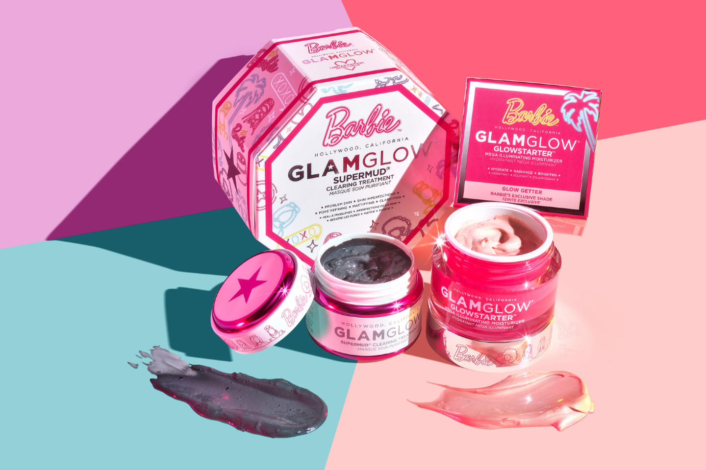 Маска Supermud Clearing Treatment и крем-гель Glowstarter Mega Illuminating Moisturizer, Barbie X GlamGlow