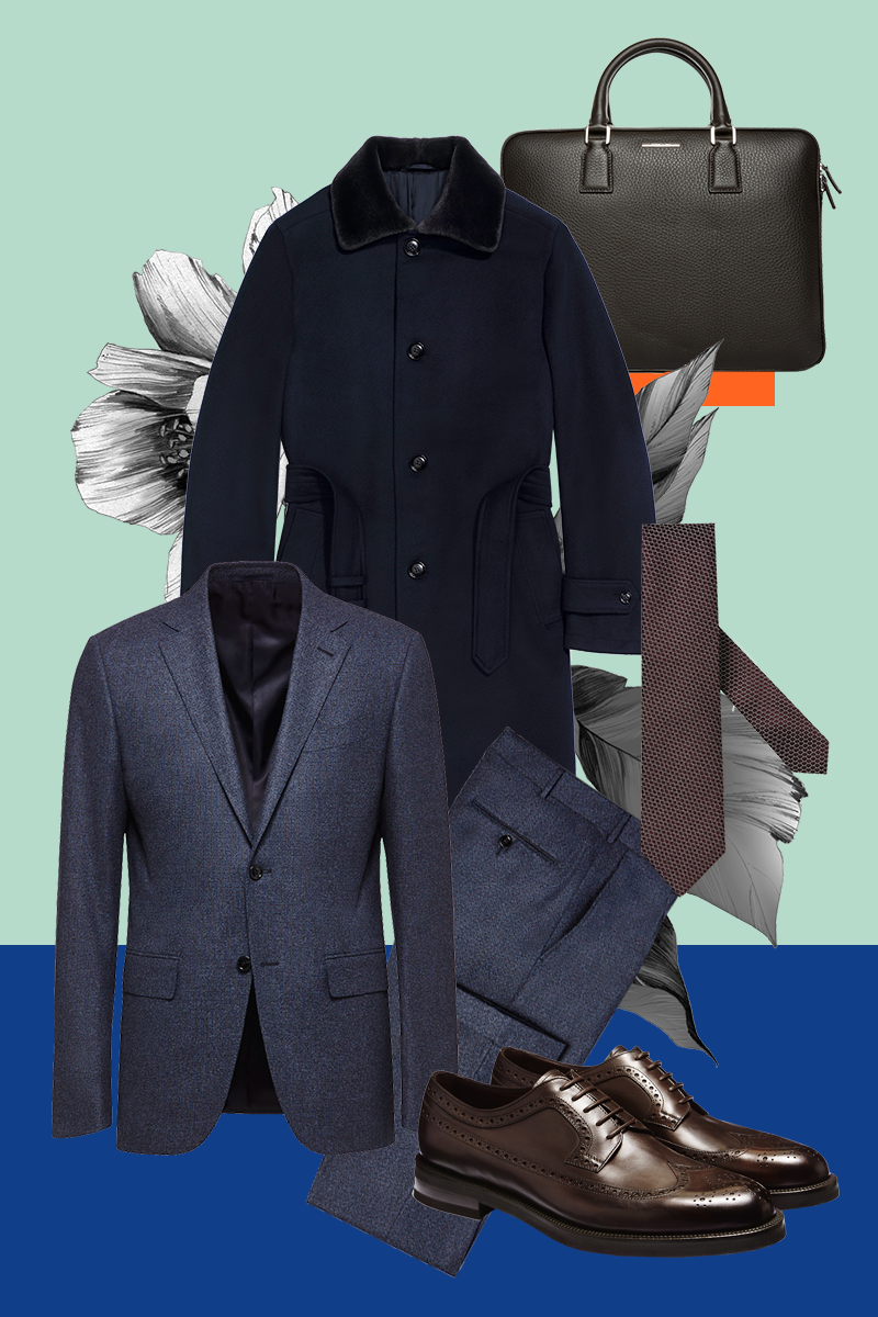 Пальто, костюм, обувь, галстук, сумка, все — Ermenegildo Zegna