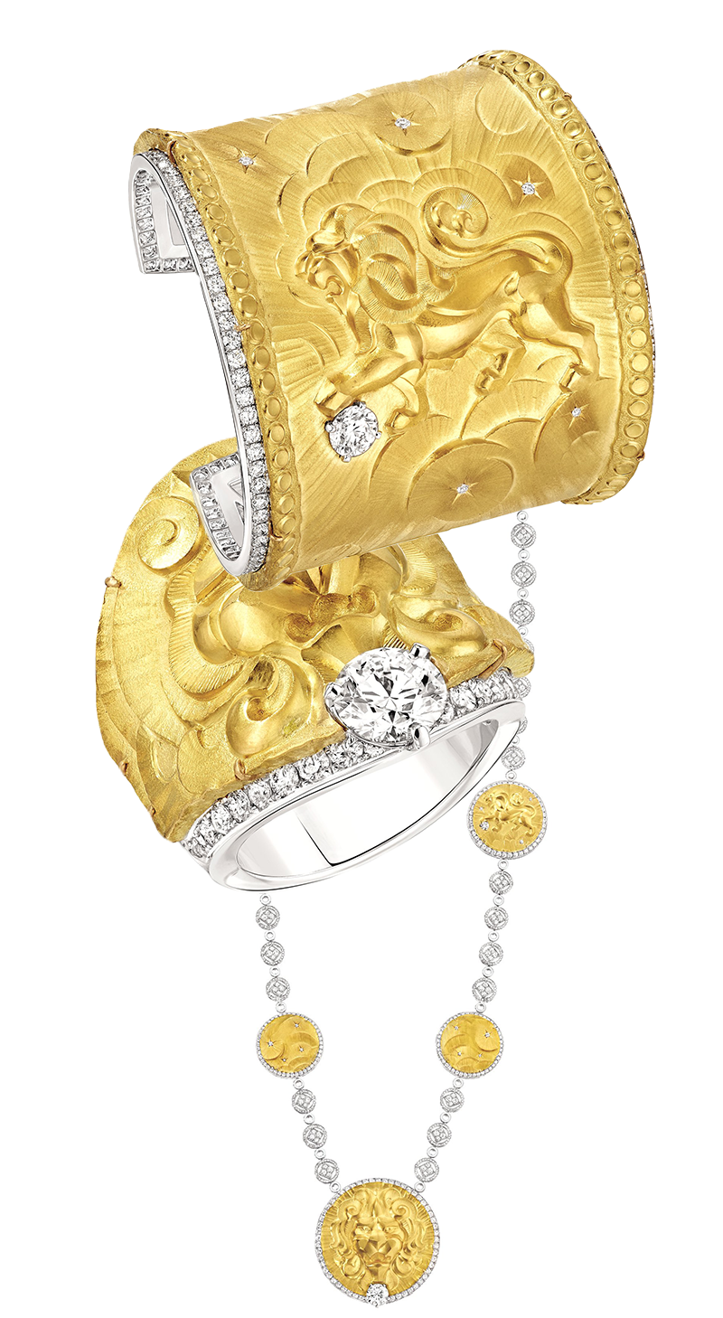 Браслет-кафф, кольцо, колье с медальонами Lion Antique