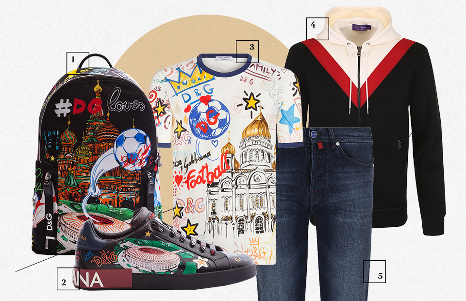 1. Рюкзак Dolce & Gabbana — ₽ 76 750
2. Кеды Dolce & Gabbana — ₽ 54 200
3. Футболка Dolce & Gabbana — ₽ 30 850
4. Пуловер Ralph Lauren — ₽ 87 050
5. Джинсы Kiton — ₽ 62 750