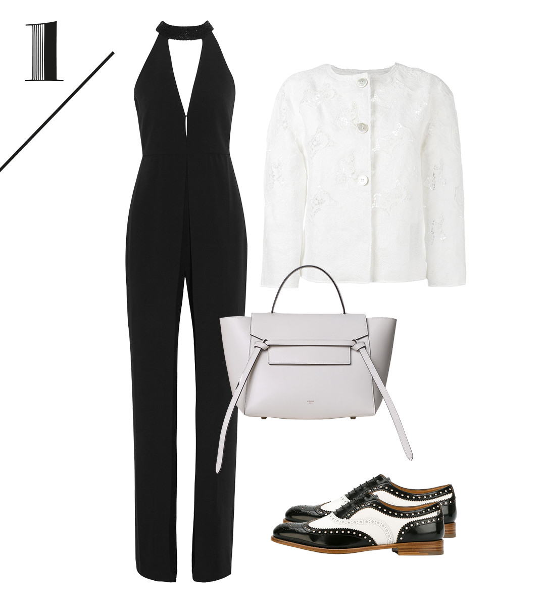 Комбинезон Halston Heritage | Жакет Ermanno Scervino | Дерби Church's | Сумка Céline