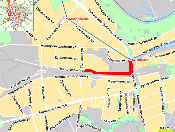 Затруднено движение на ул. Ивана Франко - от Полоцкой улицы до ст. метро Кунцевская