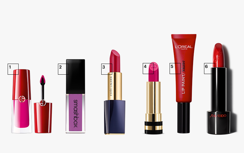 1| Lip Magnet (оттенок 501), Giorgio Armani
2| Always On (оттенок Some Nerve), Smashbox
3| Pure Color Envy Matte (оттенок Unattainable), Estée Lauder
4| Sheer Lipstick (оттенок 640), Gucci
5| Lip Paint Matte (оттенок 204), L’Oréal Paris
6| Помада Rouge Rouge (оттенок Poppy), Shiseido