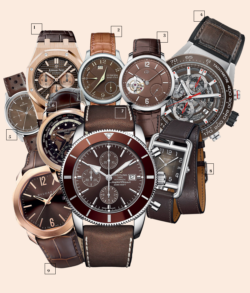 1 | Audemars Piguet; 2 | F.P. Journe; 3 | Greubel Forsey; 4 | TAG Heuer; 5 | Zenith; 6 | Frederique Constant; 7 | Breitling; 8 | Hermès; 9 | Bulgari