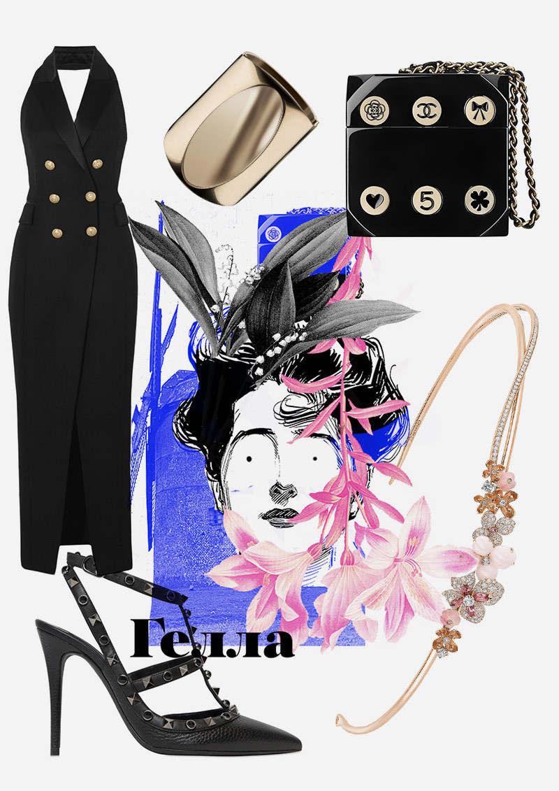 Платье, Balmain | Туфли, Valentino | Клатч, Chanel | Браслет, Chanel | Ободок, Chaumet