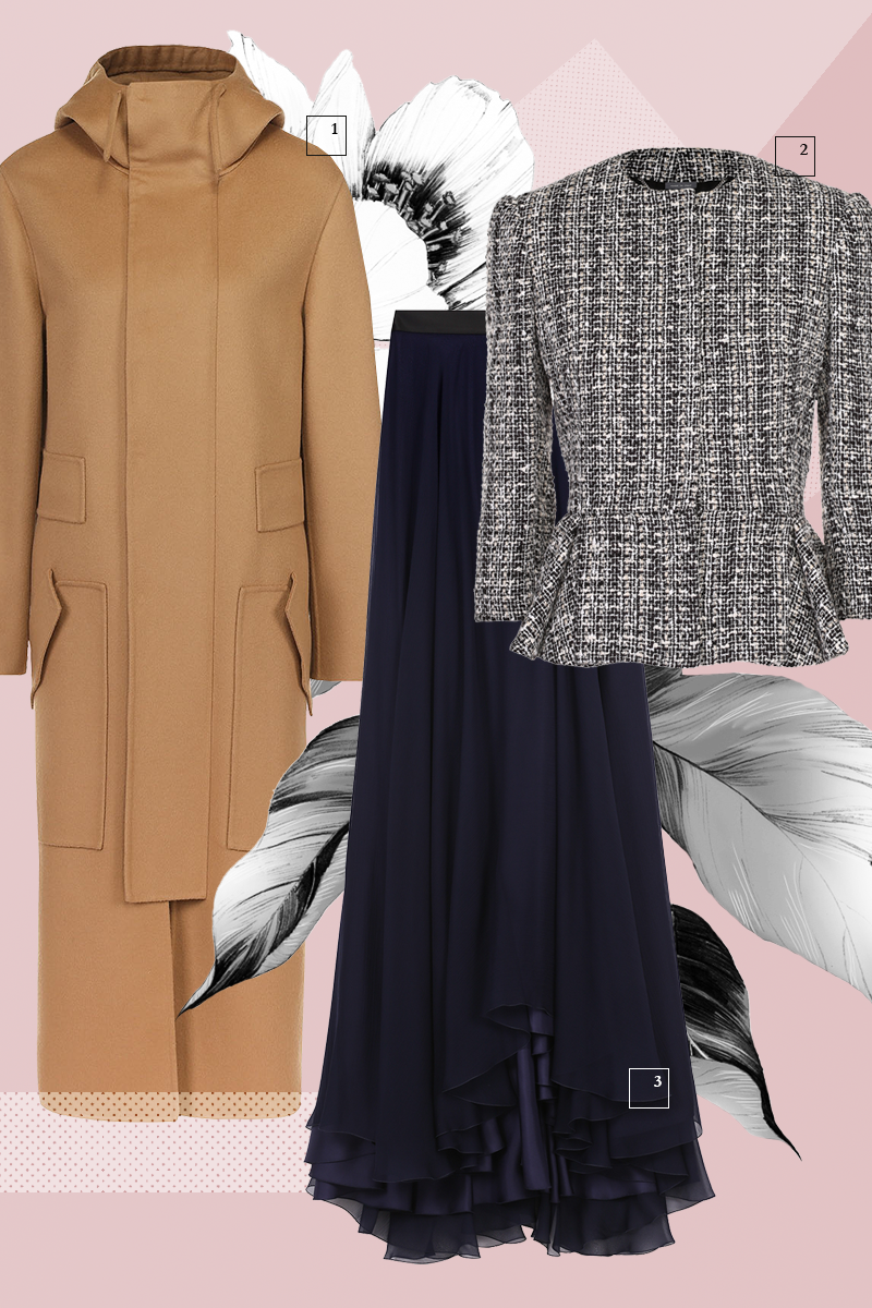 1| Пальто, Valentino. 238 500 руб.
2| Жакет, Alexander McQueen. 89 700 руб.
3| Юбка, Lanvin. 179 500 руб.