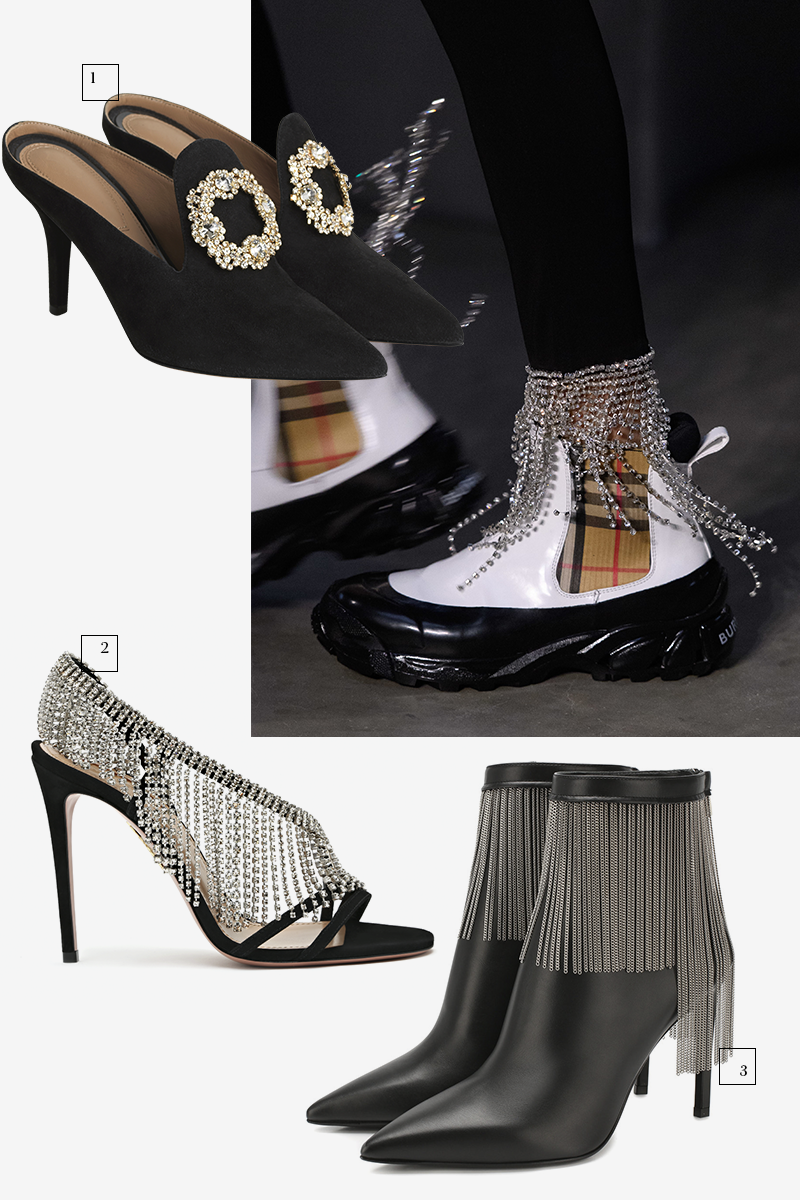 Burberry
1) By Malene Birger, цена по запросу
2) Aquazzura, 85 100 руб.
3) Balmain (ЦУМ), 131 500 руб.