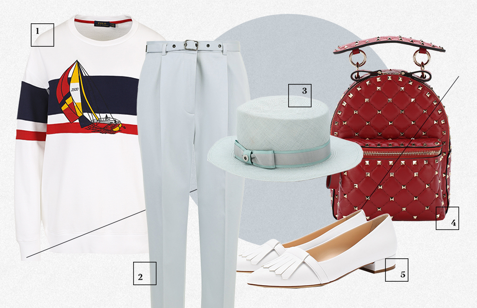 1. Пуловер Ralph Lauren — ₽ 13 050
2. Брюки Bottega Veneta — ₽ 49 650
3. Шляпа Loro Piana — ₽ 59 950
4. Рюкзак Valentino — ₽ 143 000
5. Туфли Kiton — ₽ 54 950