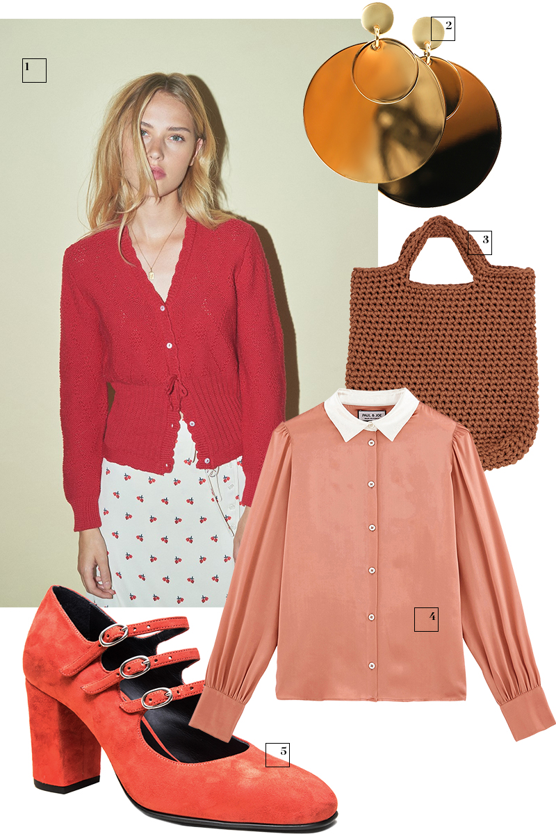 Кардиган Rouge, €170
Серьги Jil Sander, 11 650 руб.
Сумка Mir Stores, 6390 руб.
Блузка Paul & Joe, 13 800 руб.
Туфли Carel (Rendez-Vouz), 16 250 руб.